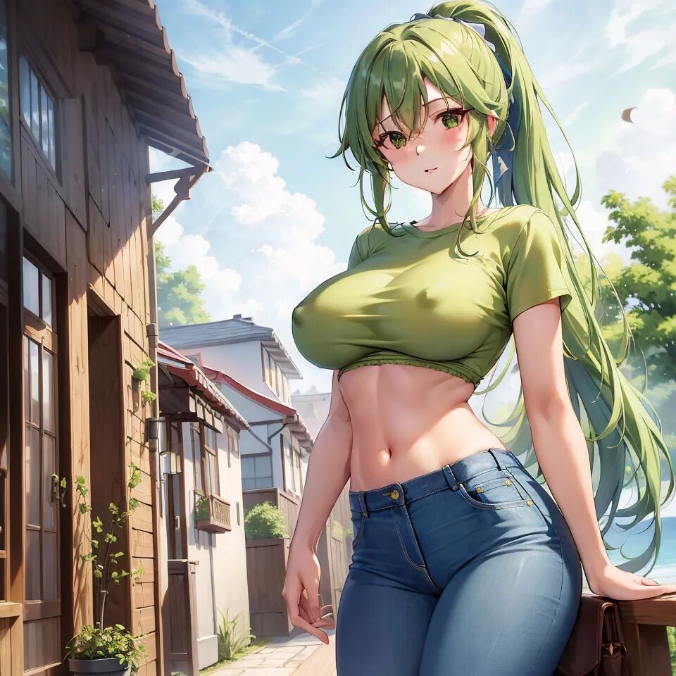 Hentai anime, fille chaude aux longs cheveux verts envoie des nus - 46 Photos