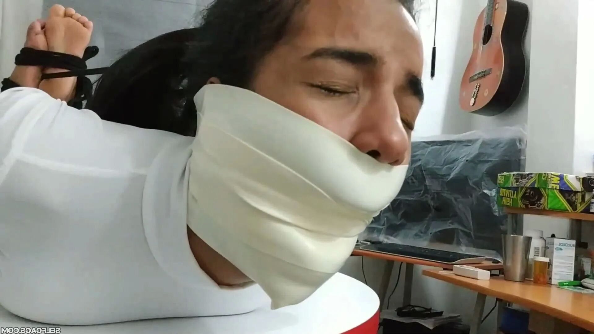 Insane Monster Gag and Tight Hogtie - Selfgags - 18 Pics