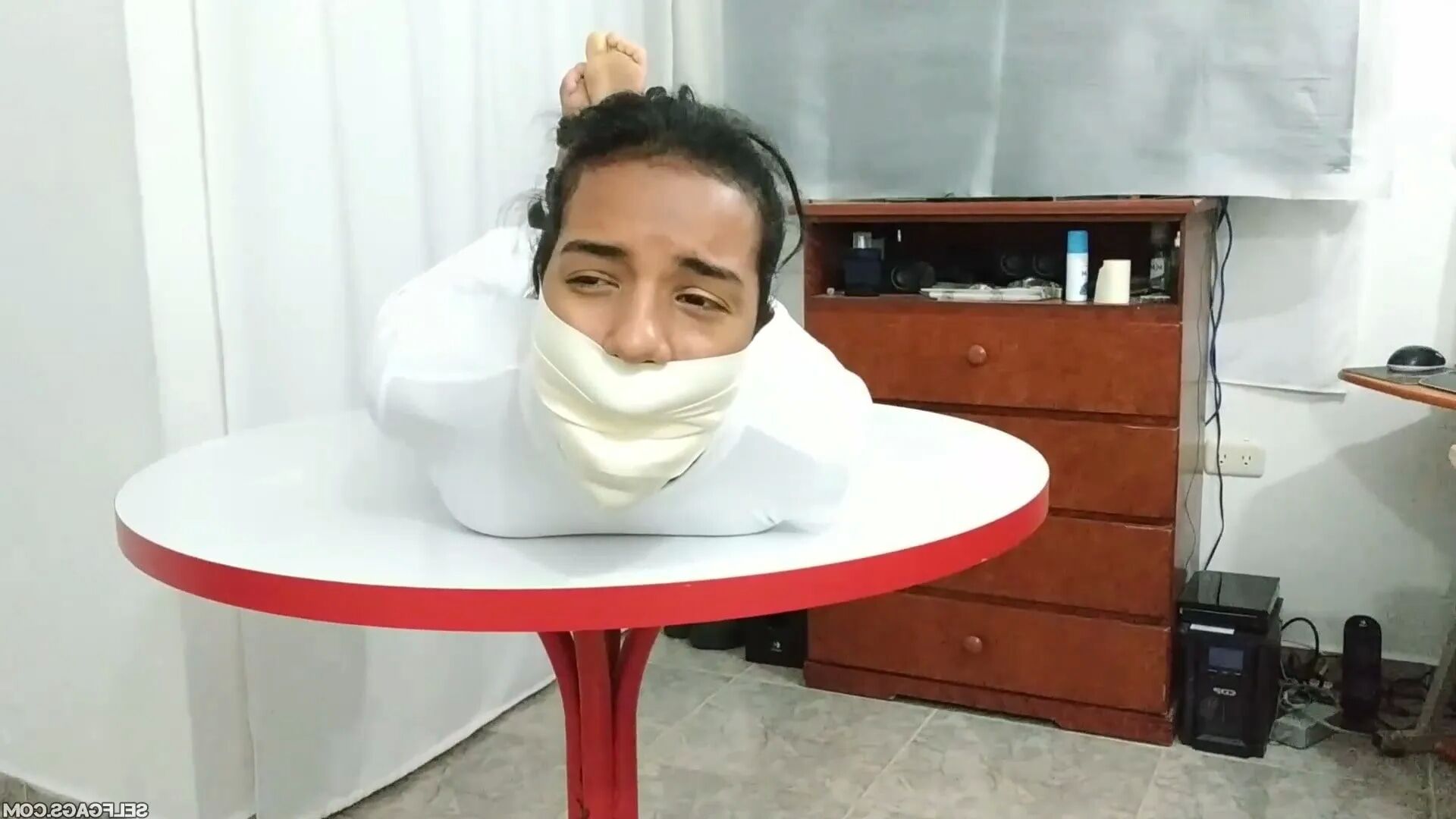 Insane Monster Gag and Tight Hogtie - Selfgags - 18 Pics