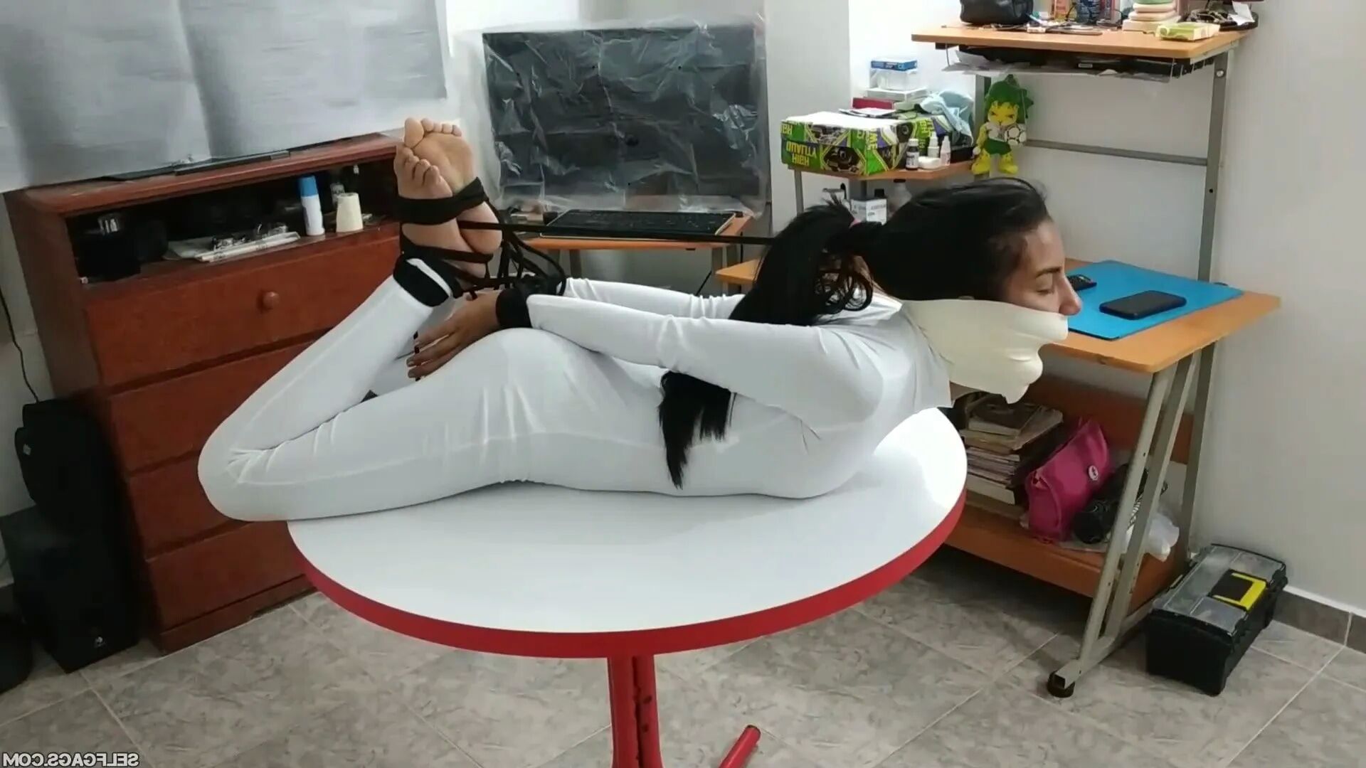Insane Monster Gag and Tight Hogtie - Selfgags - 18 Pics