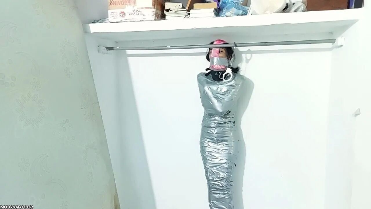 Panty Hooded Mummy Locked Up! - Selfgags - 34 Pics