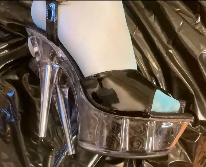 Clear Sandals, Turquoise Stockings - 15 Pics