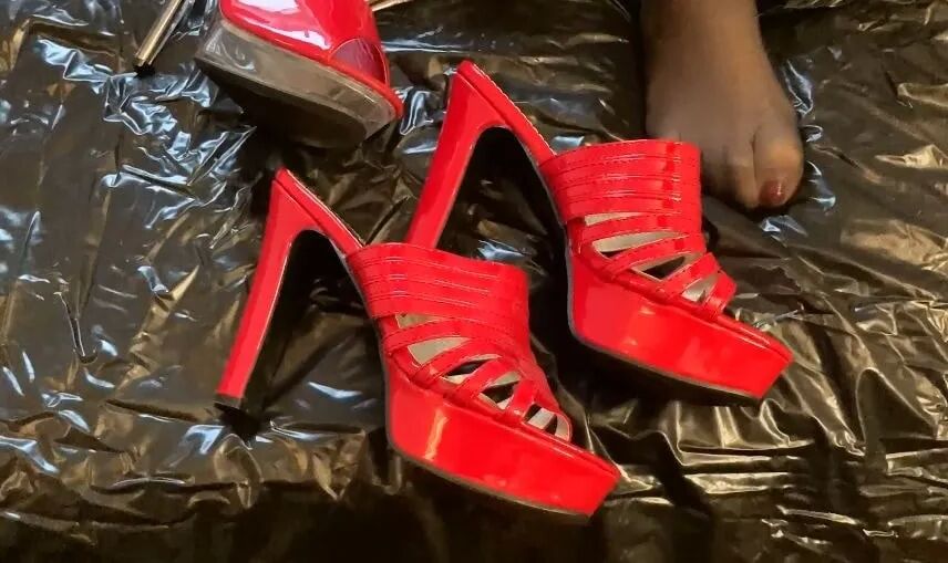 Red Mules and Nylon Feet - 34 Pics