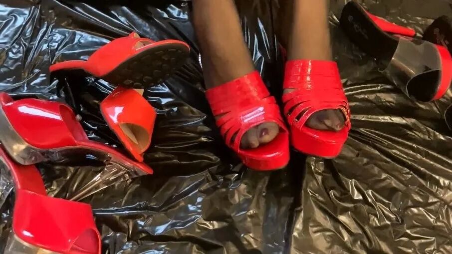 Red Mules and Nylon Feet - 34 Pics