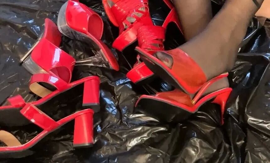 Red Mules and Nylon Feet - 34 Pics