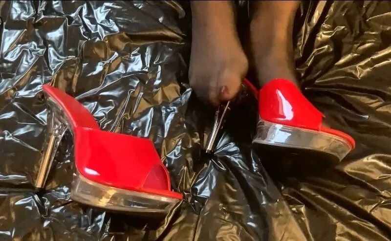 Red Mules and Nylon Feet - 34 Pics