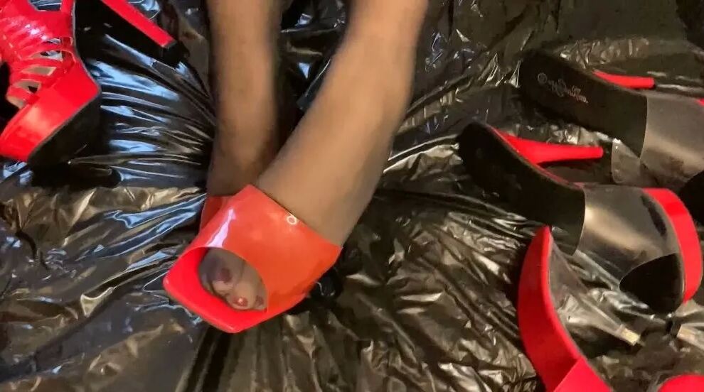Red Mules and Nylon Feet - 34 Pics