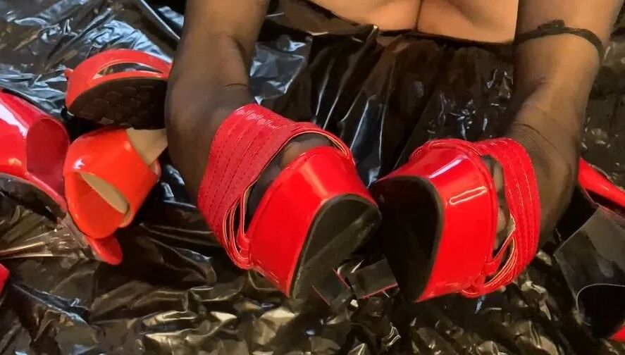 Red Mules and Nylon Feet - 34 Pics