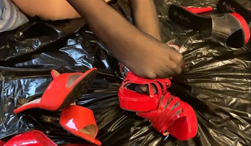 Red Mules and Nylon Feet - 34 Pics