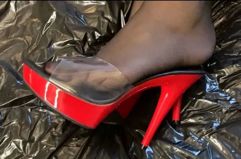 Red Mules and Nylon Feet - 34 Pics