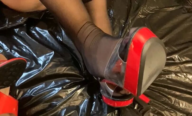 Red Mules and Nylon Feet - 34 Pics
