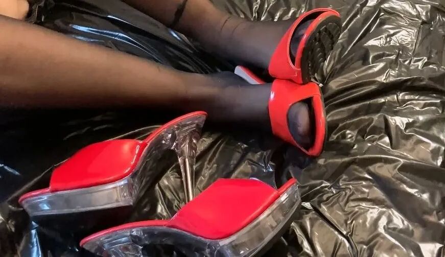 Red Mules and Nylon Feet - 34 Pics