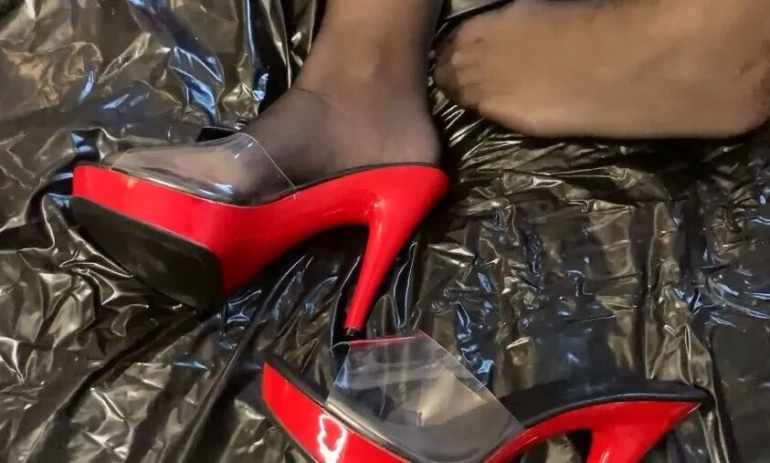 Red Mules and Nylon Feet - 34 Pics
