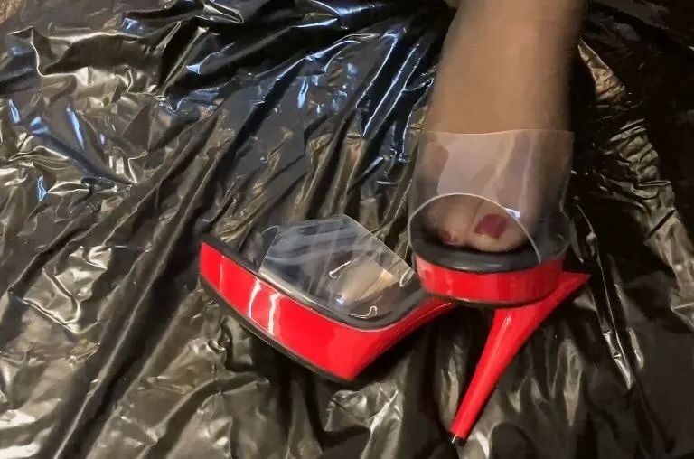 Red Mules and Nylon Feet - 34 Pics