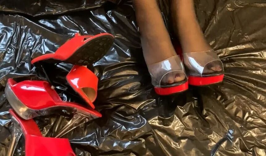 Red Mules and Nylon Feet - 34 Pics