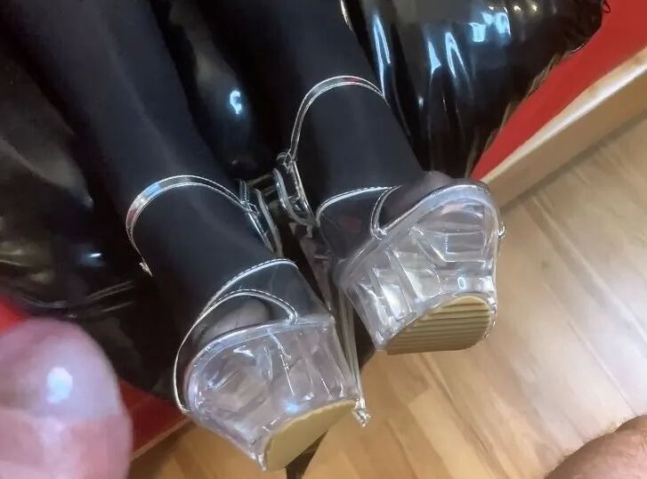 Clear Platform Heels and Nylon Feet - 12 Pics