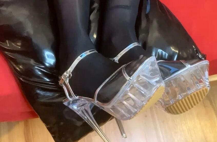 Clear Platform Heels and Nylon Feet - 12 Pics