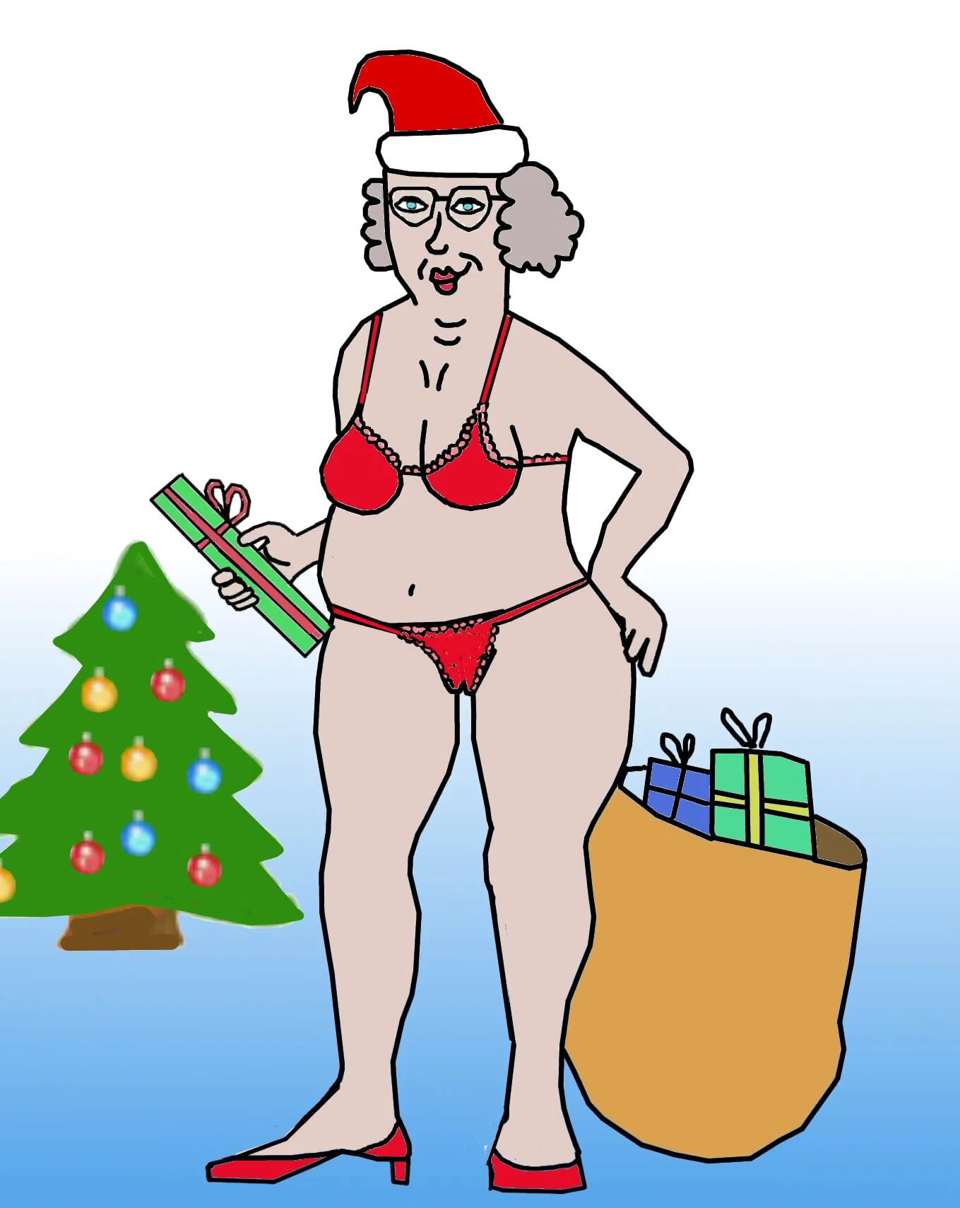 Santa Claus Grand'ma getting naked - 6 Pics
