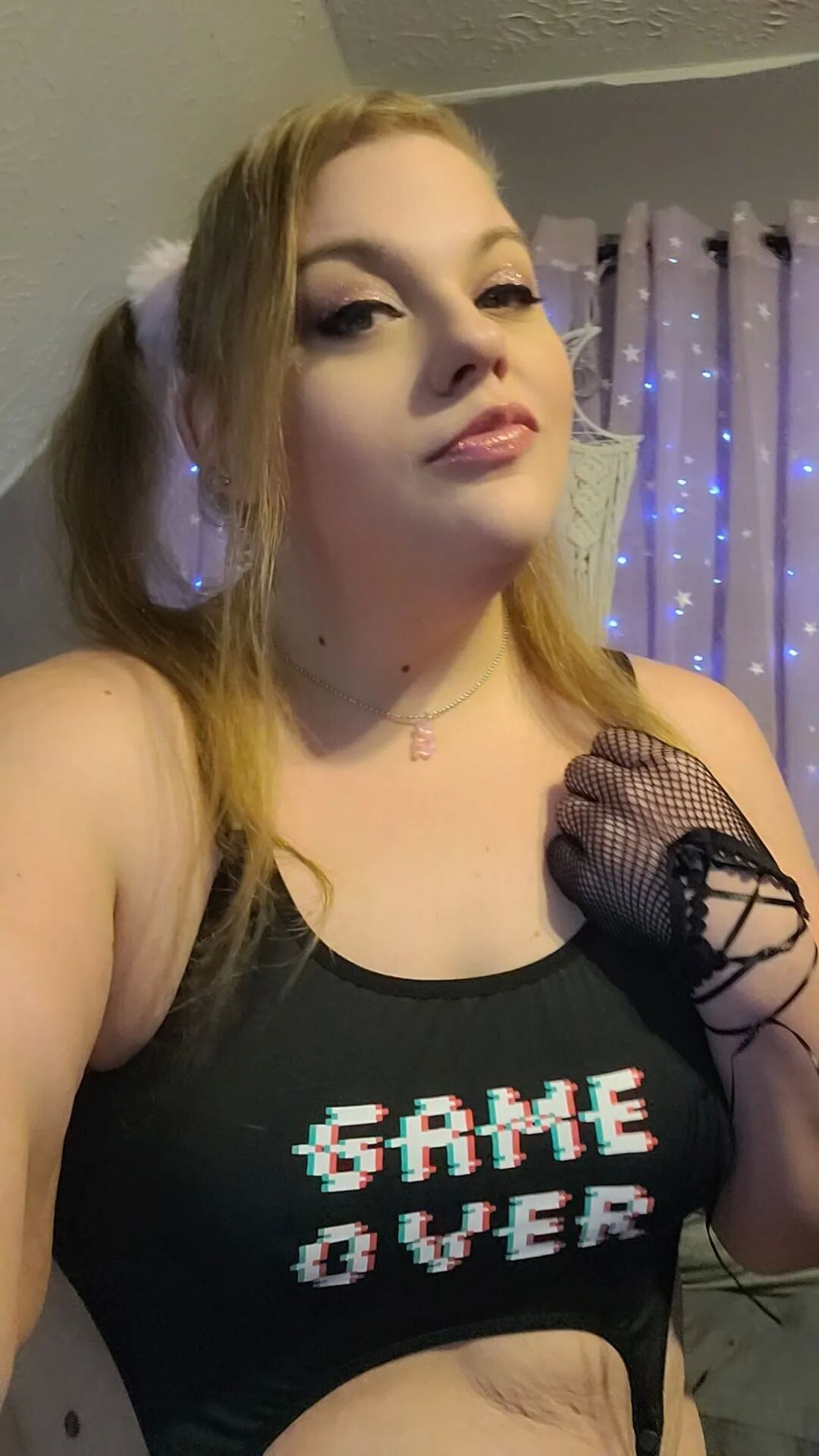 Cute chubby blonde in pigtails and gamer girl lingerie - 12 Pics