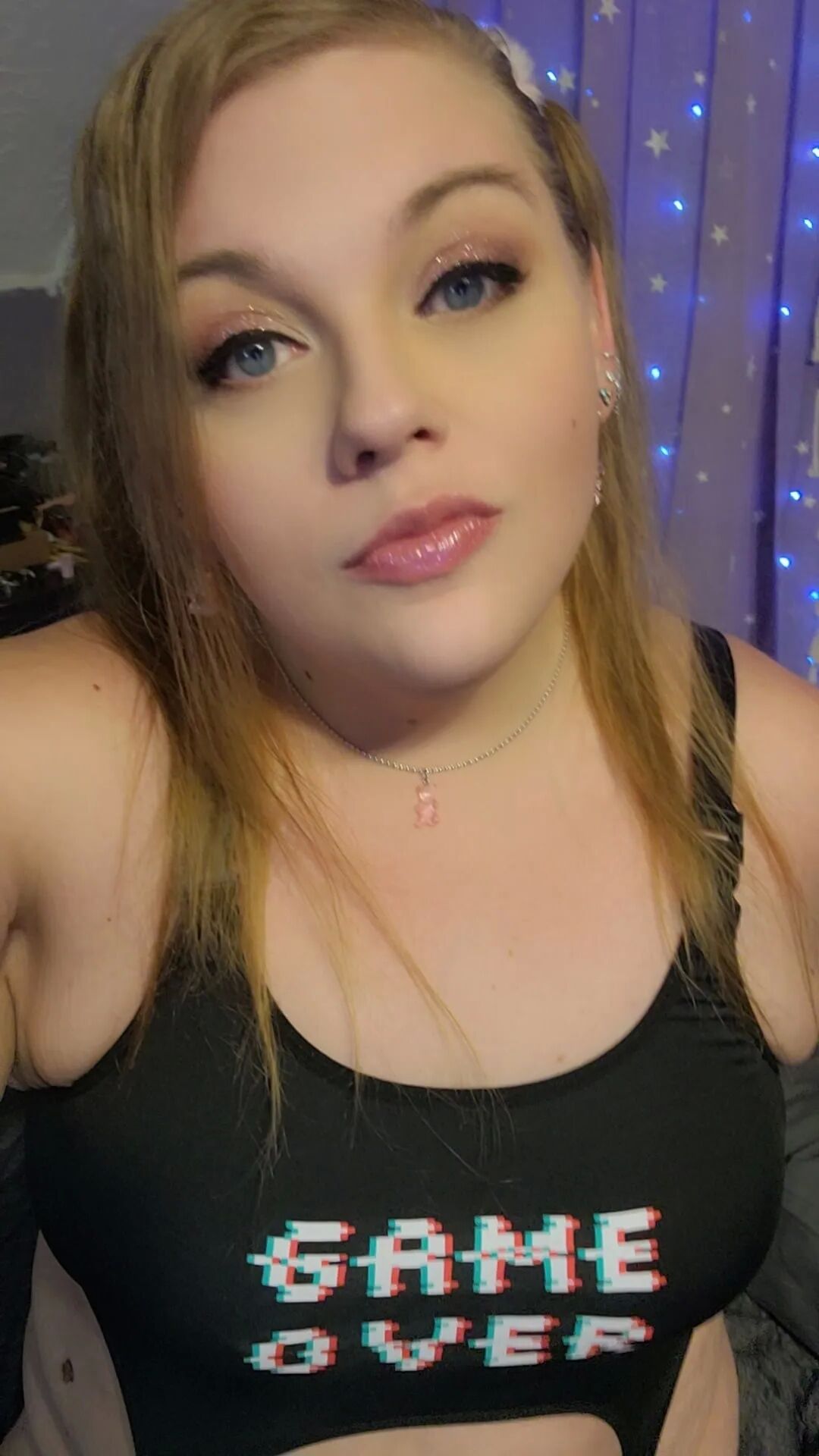 Cute chubby blonde in pigtails and gamer girl lingerie - 12 Pics