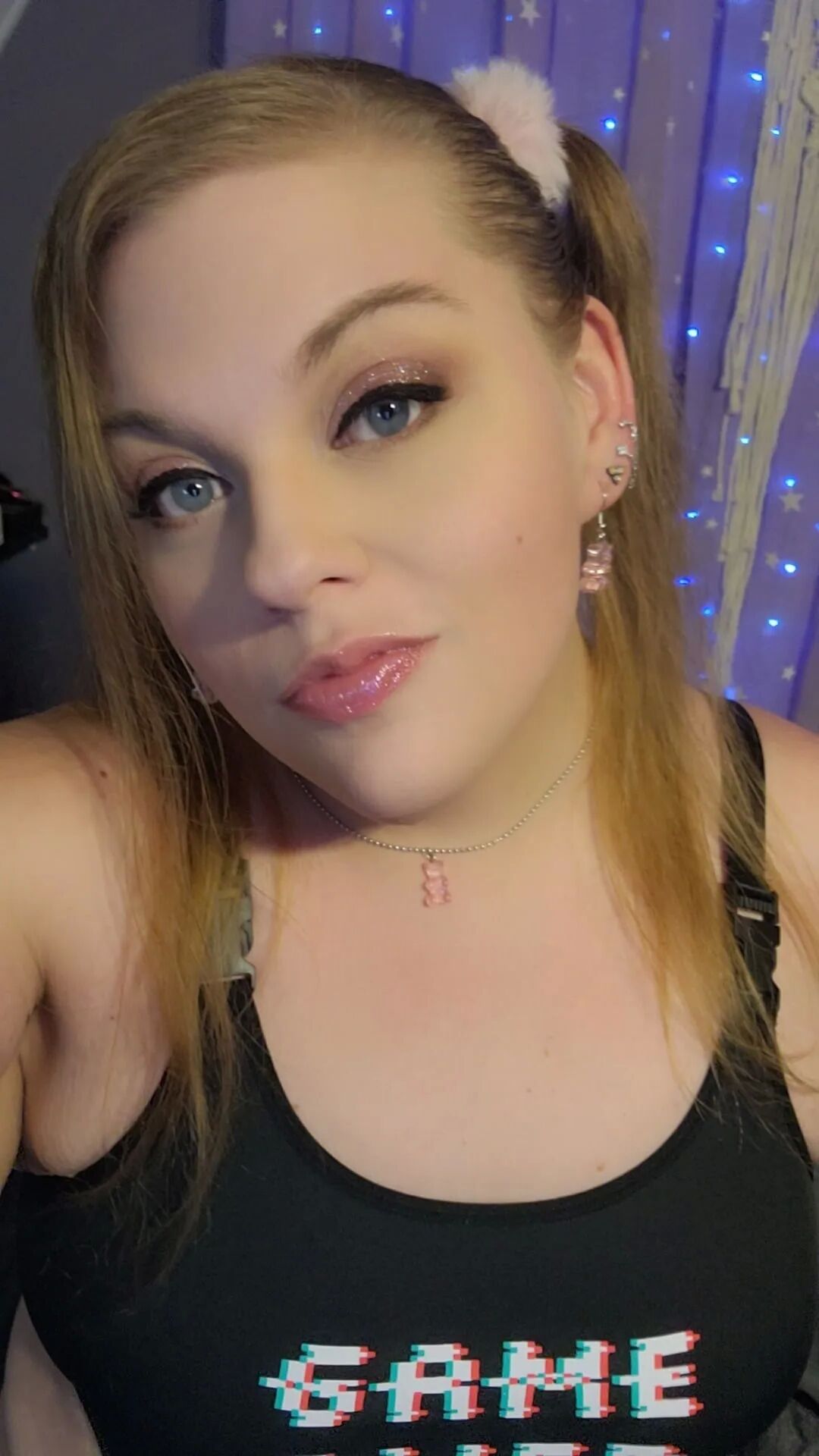 Cute chubby blonde in pigtails and gamer girl lingerie - 12 Pics