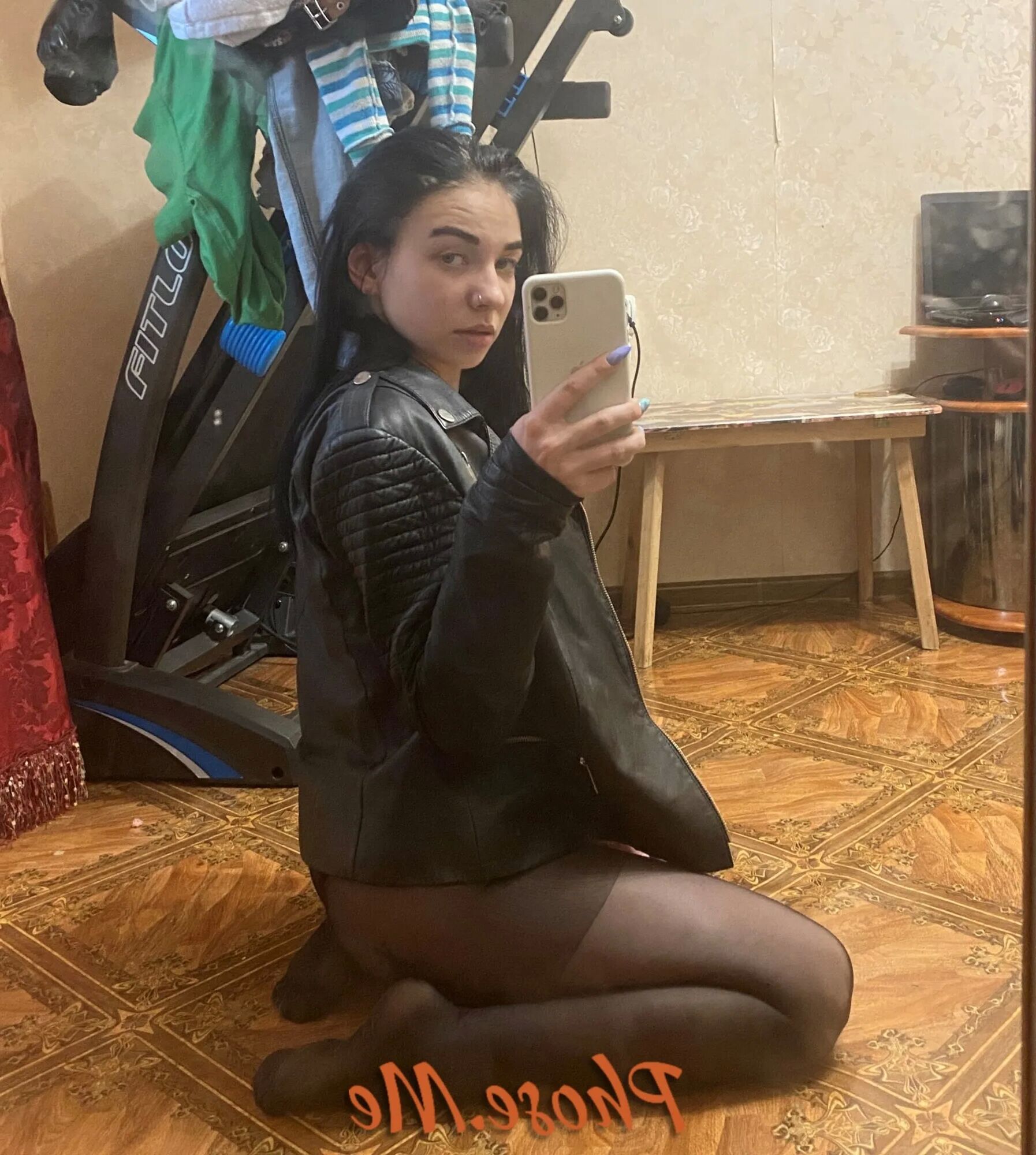 Brunette Beauty Taking Selfies In Black Pantyhose - 16 Pics