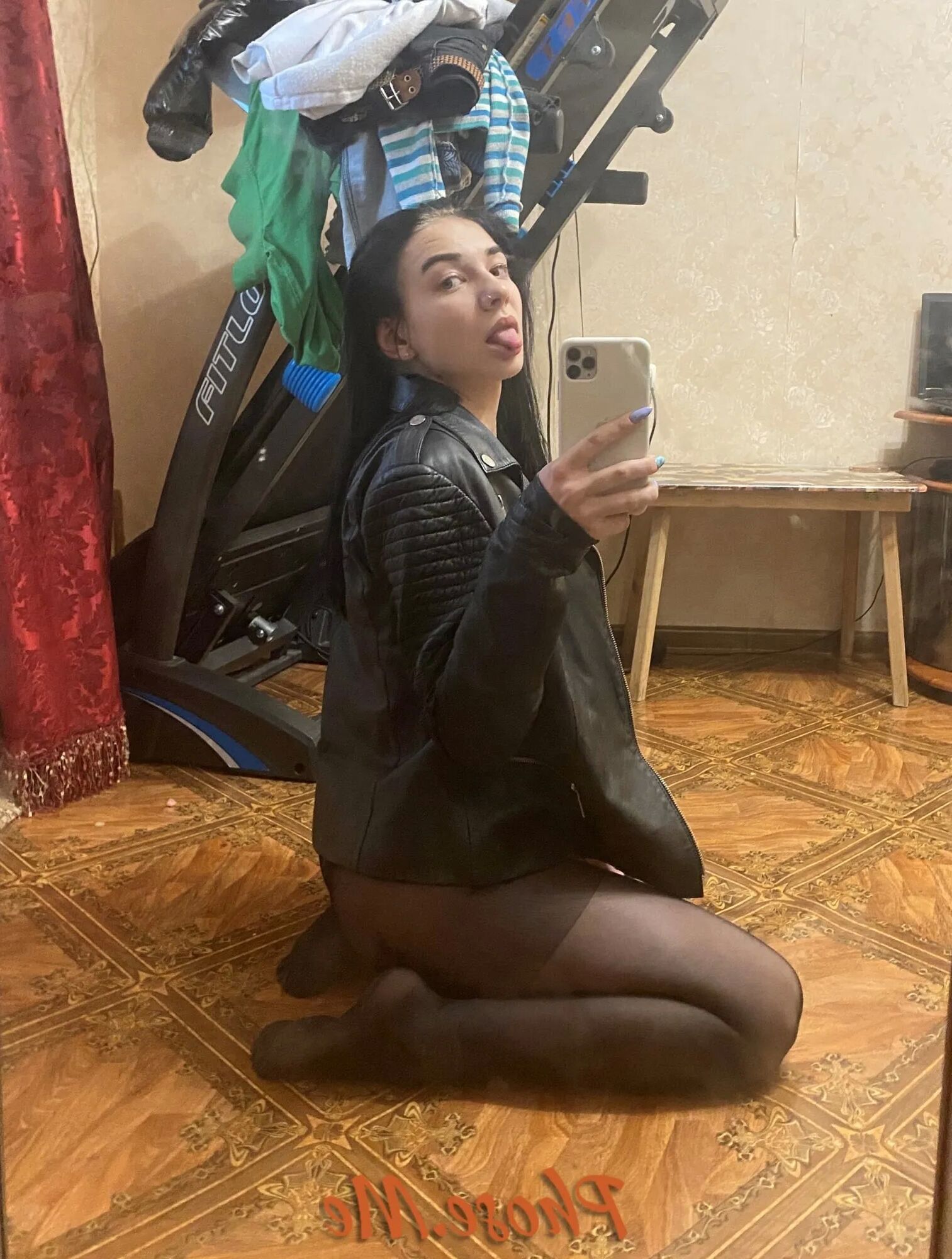 Brunette Beauty Taking Selfies In Black Pantyhose - 16 Pics