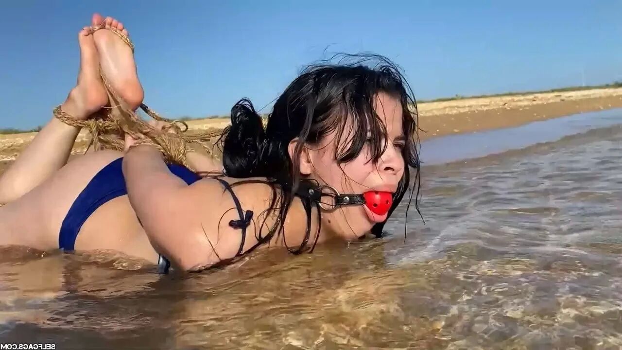 Hogtied And Ball Gagged In Sea Water - Selfgags - 33 Pics