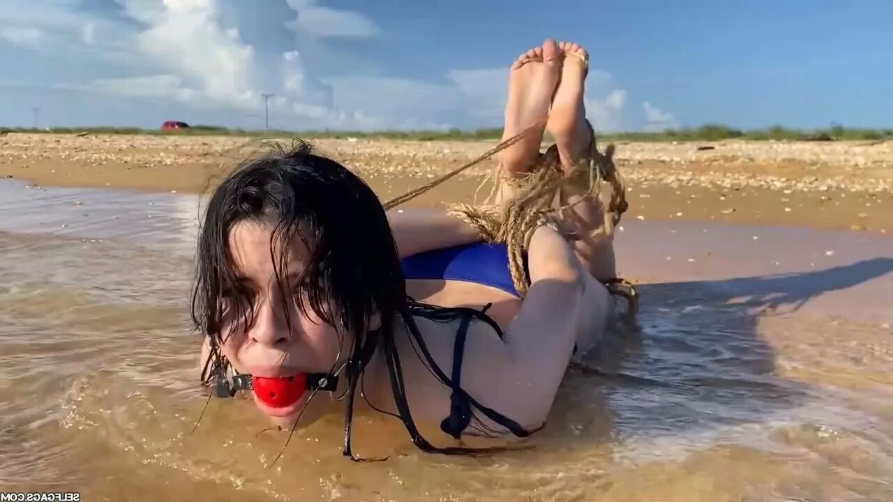 Hogtied And Ball Gagged In Sea Water - Selfgags - 33 Pics