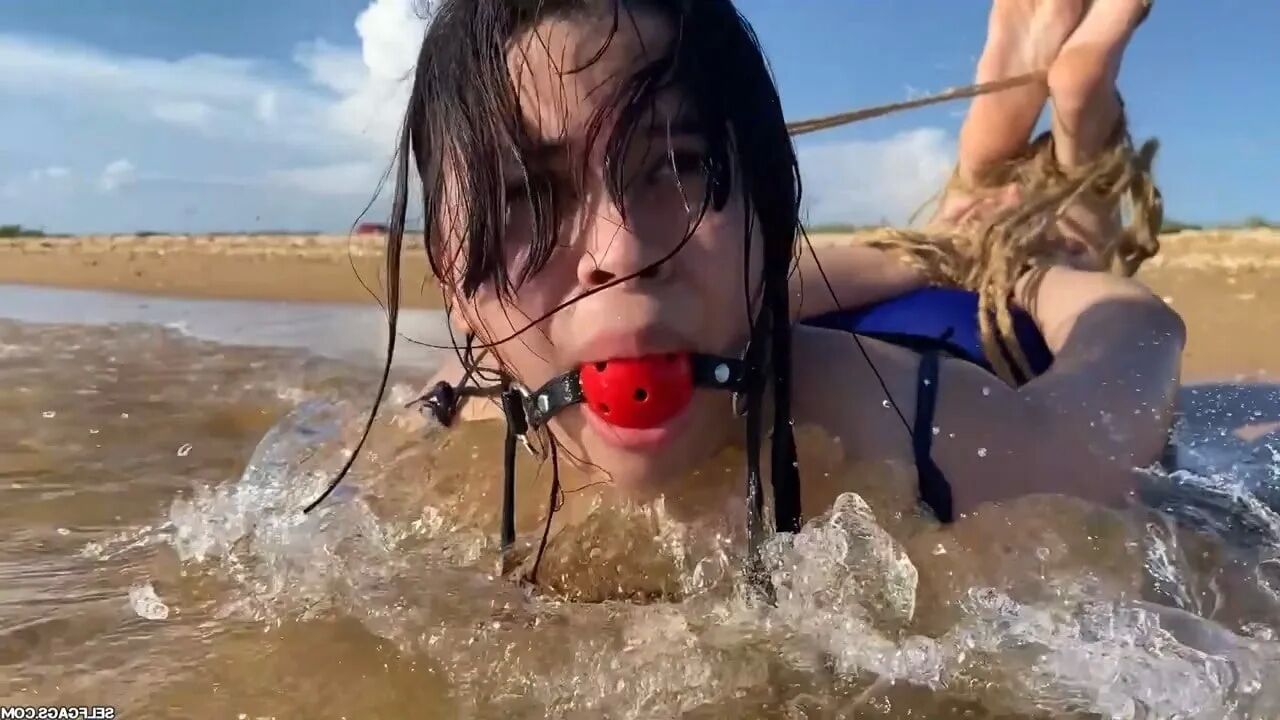 Hogtied And Ball Gagged In Sea Water - Selfgags - 33 Pics