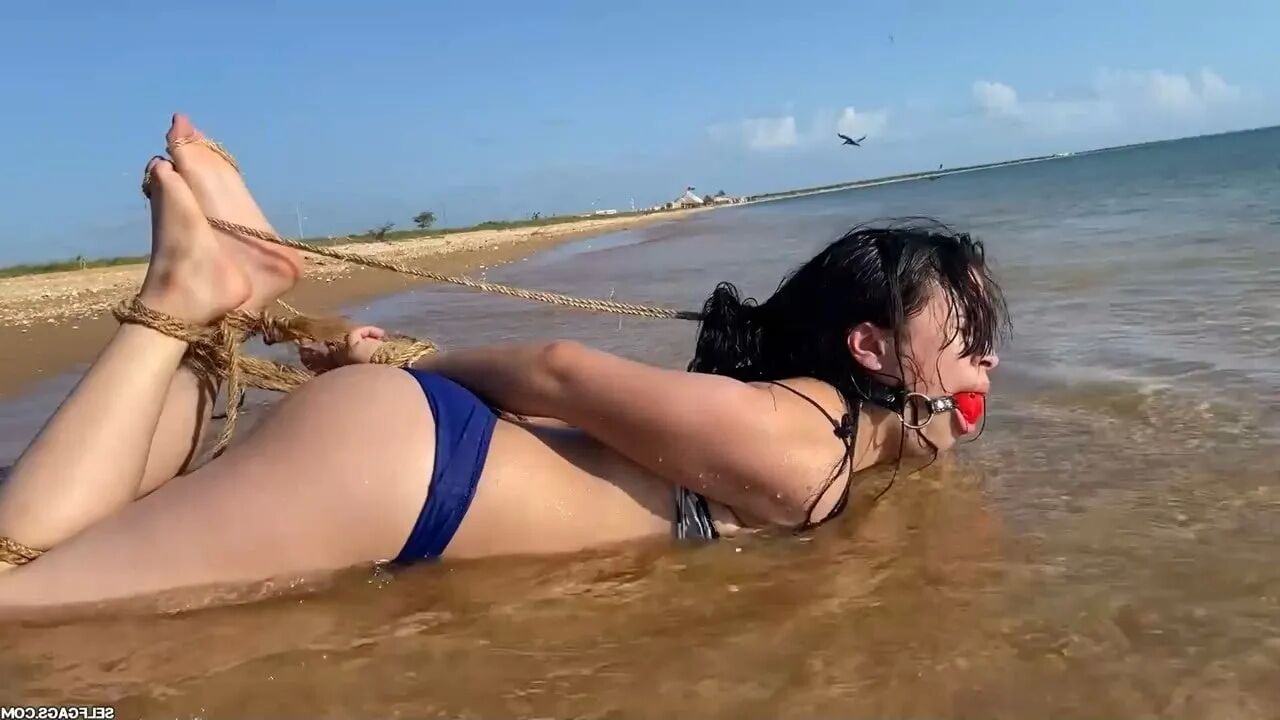 Hogtied And Ball Gagged In Sea Water - Selfgags - 33 Pics