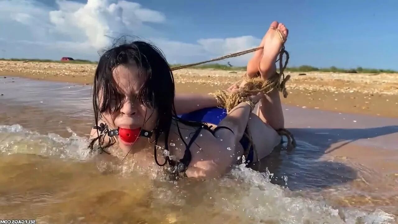 Hogtied And Ball Gagged In Sea Water - Selfgags - 33 Pics