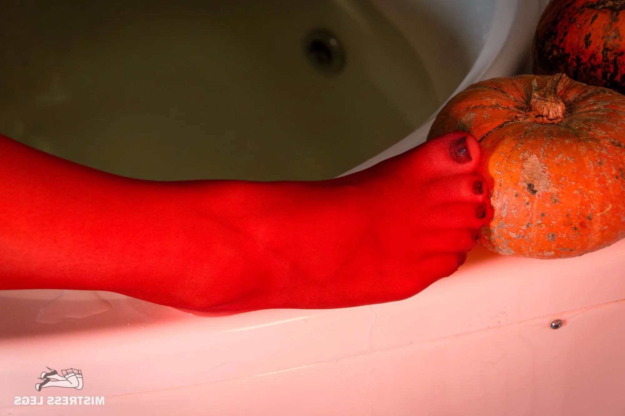 Just my pretty wet nylon feet and the pumpkin - 5 Pics