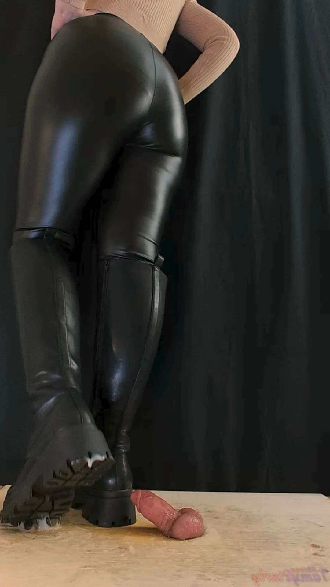 Military Mistress High Combat Leather Boots Cock Crush - 12 Pics