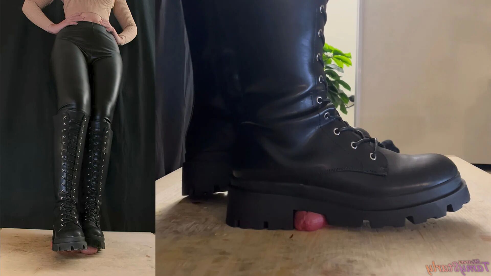 Military Mistress High Combat Leather Boots Cock Crush - 12 Pics