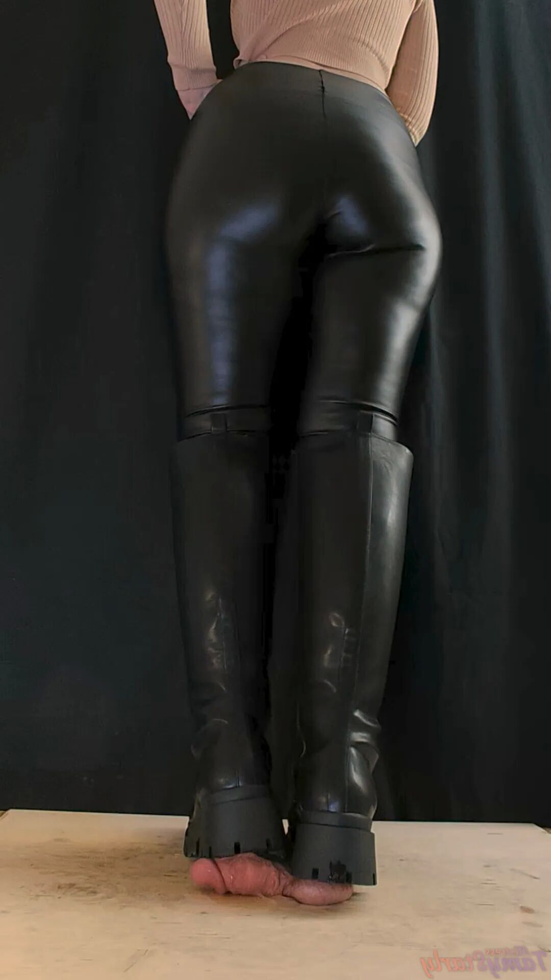Military Mistress High Combat Leather Boots Cock Crush - 12 Pics