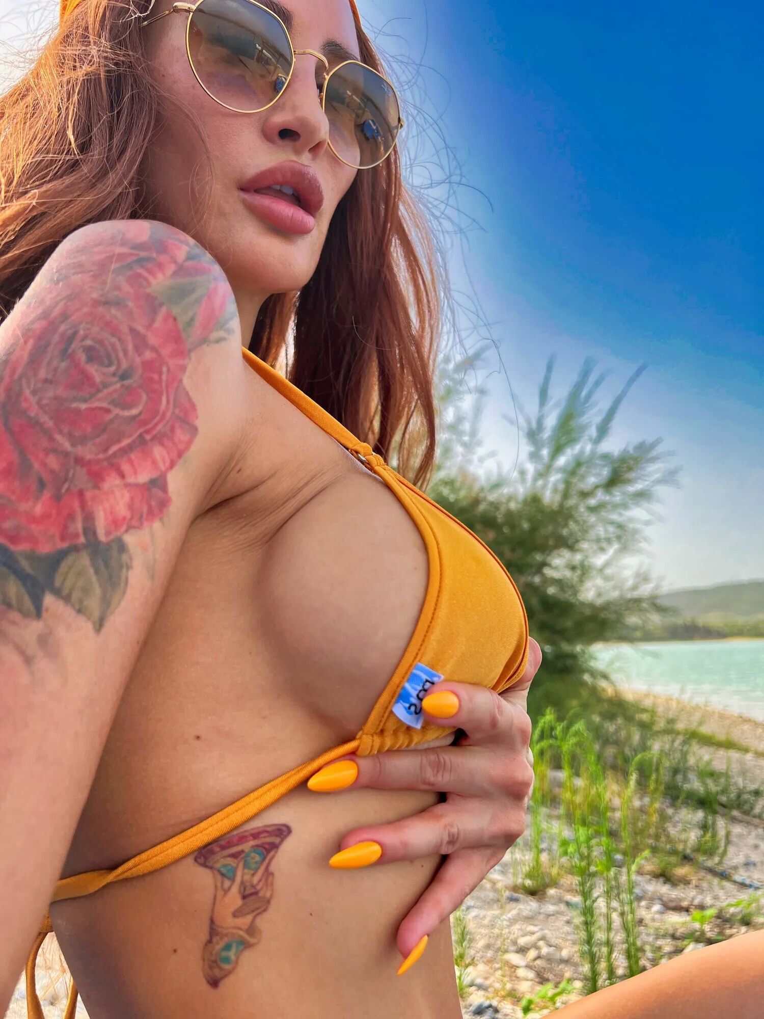 Big boobs tattoed MILF xAmbretta tans in micro bikini - 65 Pics