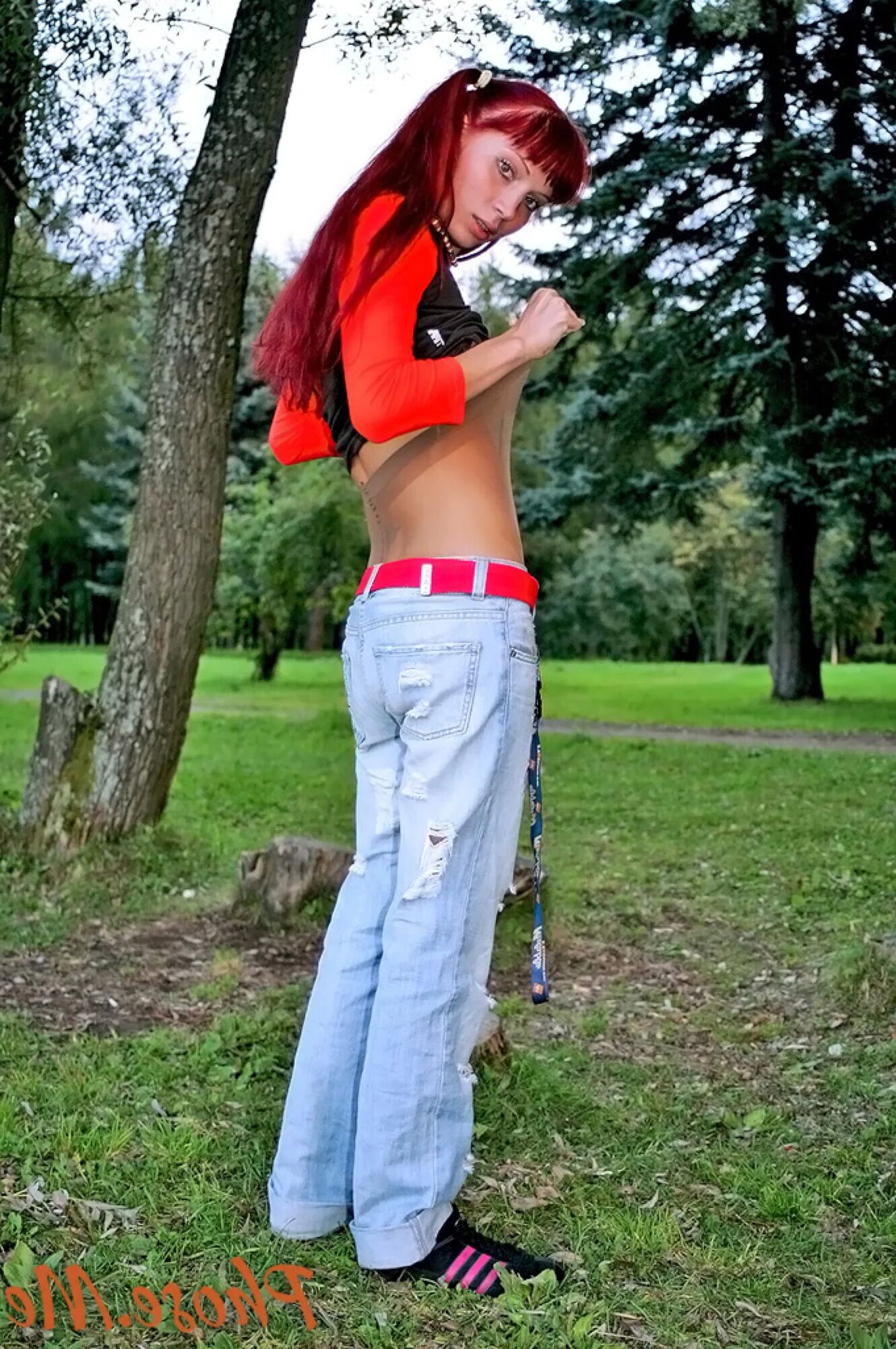 Redhead Outdoors Strips Jeans Off Wearing Pantyhose - 69 Pics