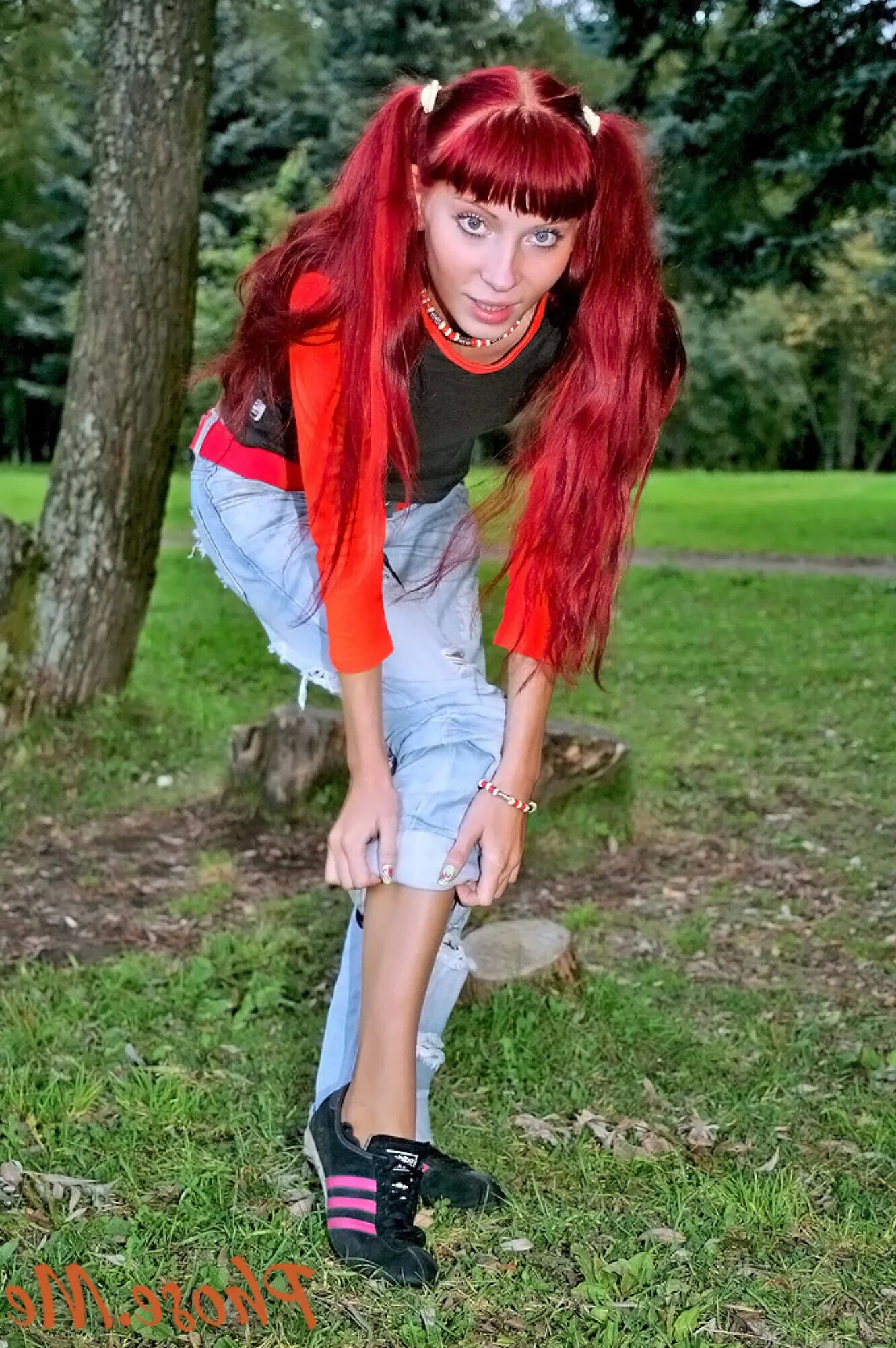 Redhead Outdoors Strips Jeans Off Wearing Pantyhose - 69 Pics