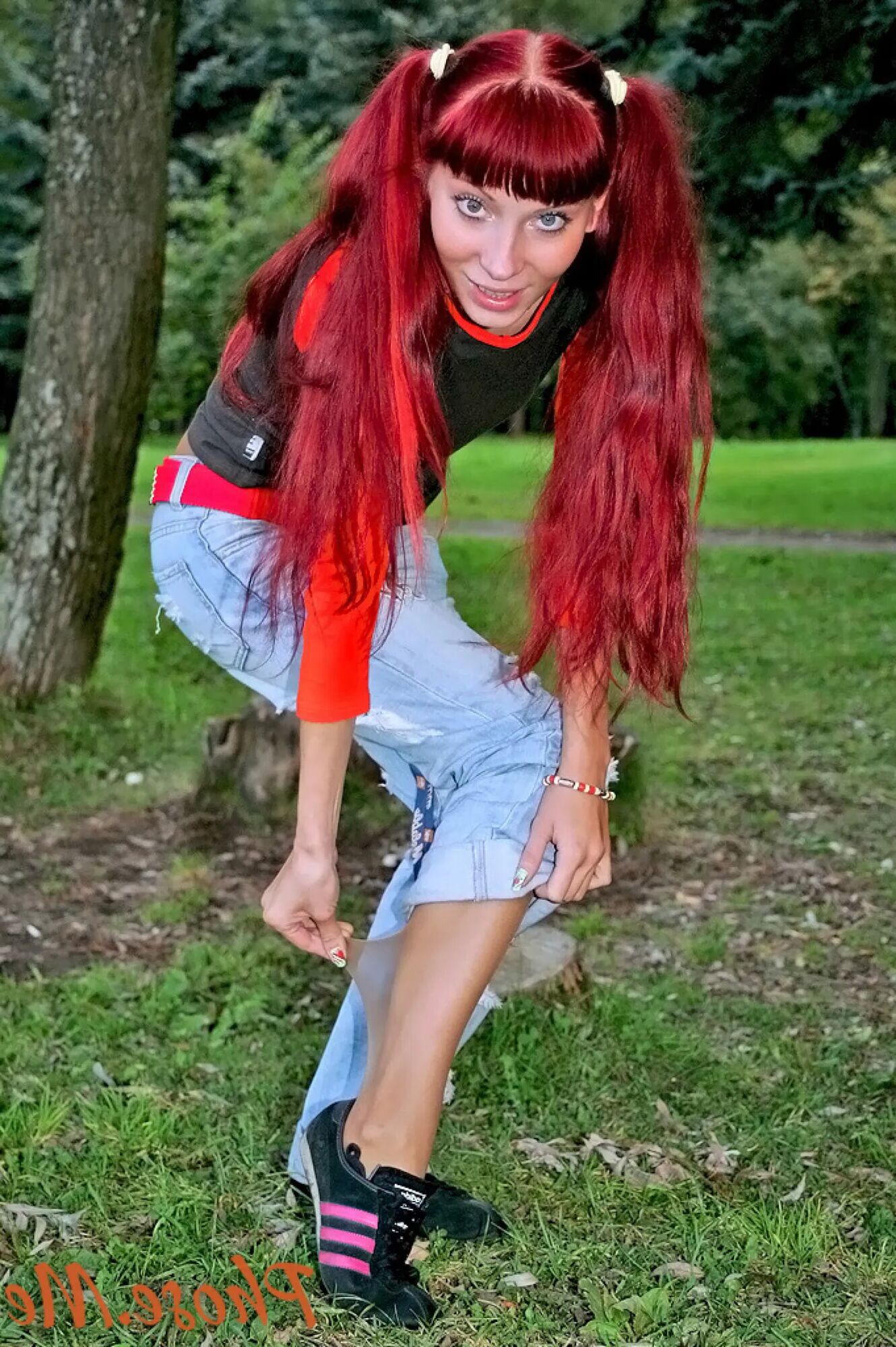 Redhead Outdoors Strips Jeans Off Wearing Pantyhose - 69 Pics