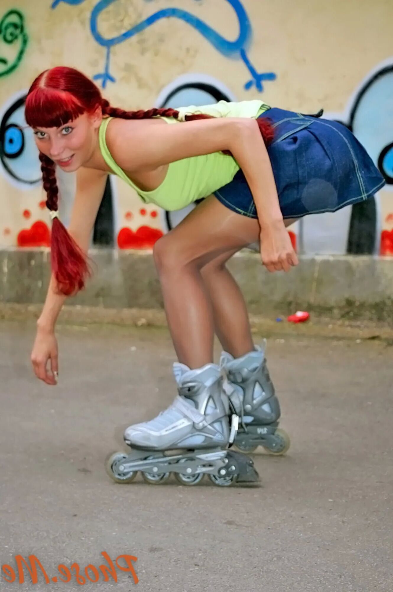 Redhead On Rollerblades Wearing Pantyhose - 75 Pics