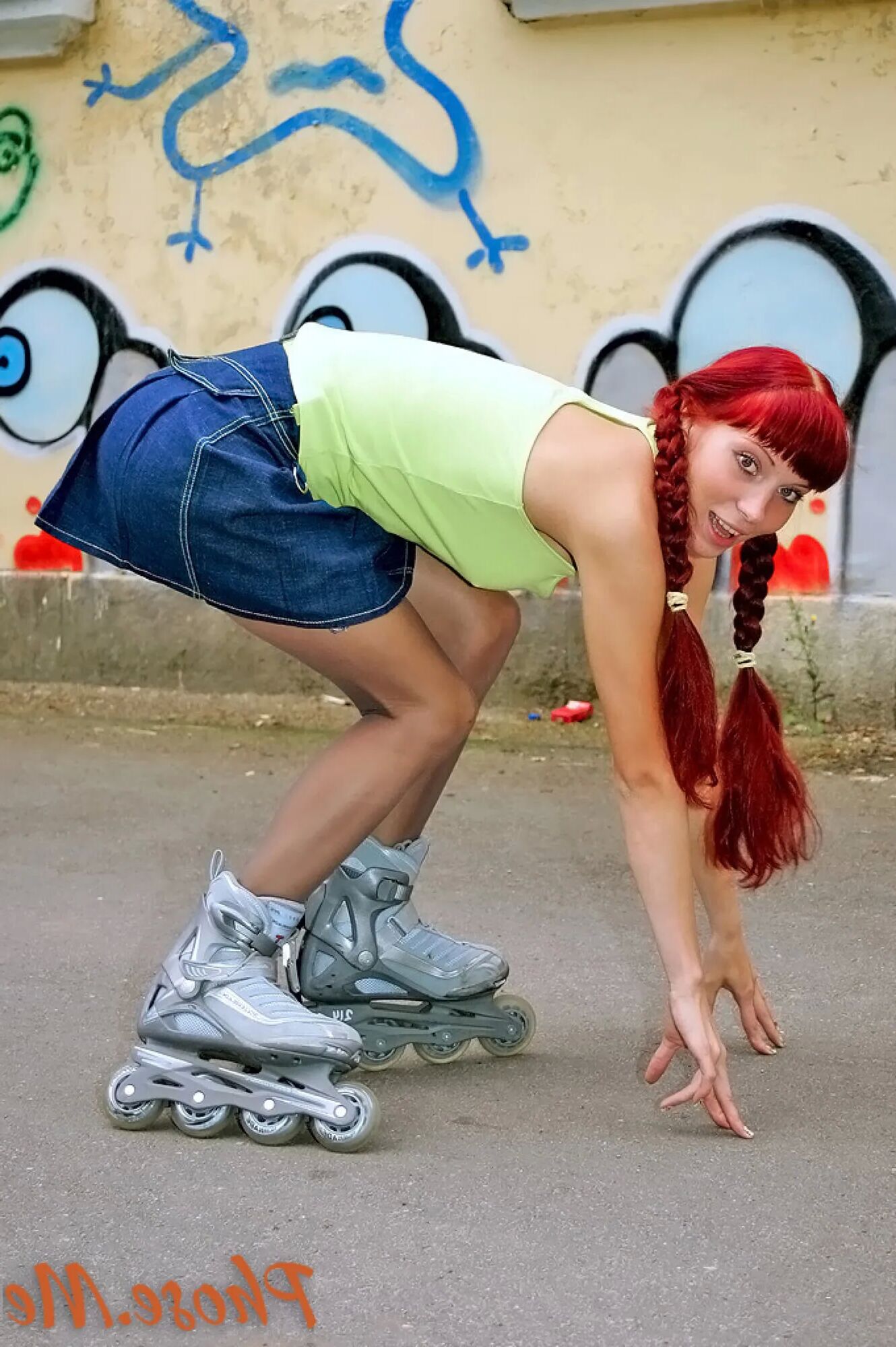Redhead On Rollerblades Wearing Pantyhose - 75 Pics