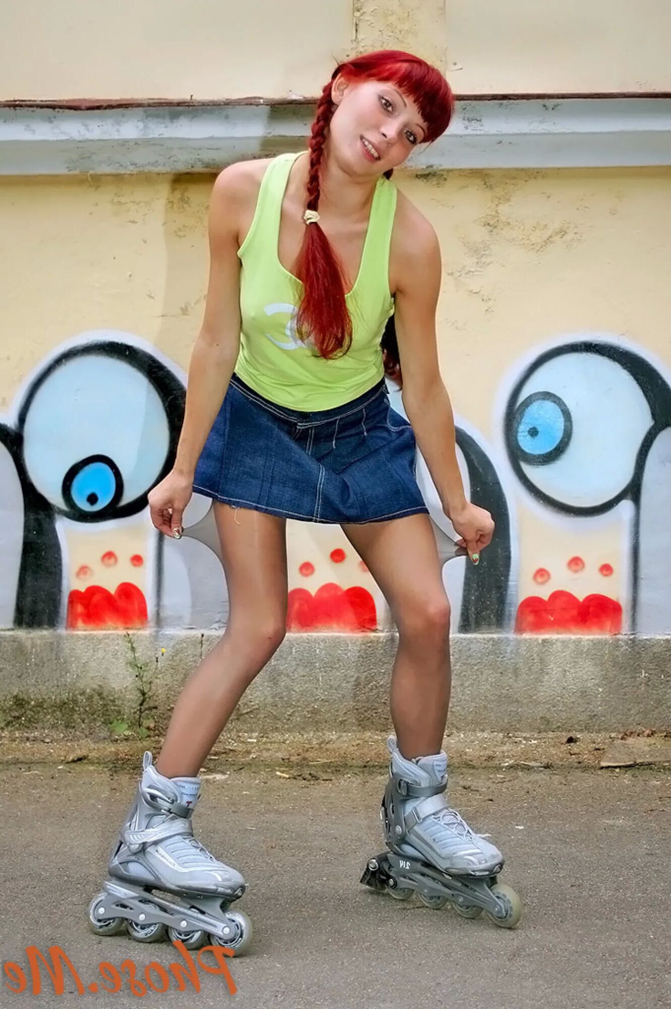 Redhead On Rollerblades Wearing Pantyhose - 75 Pics