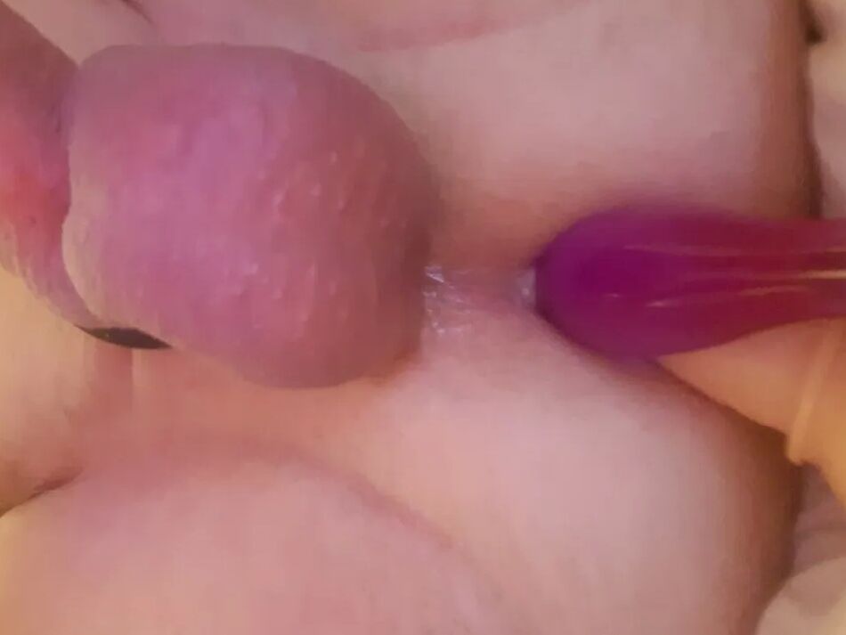 19 Pics my husband jerks off his cock with 2 dildos in his ass loves