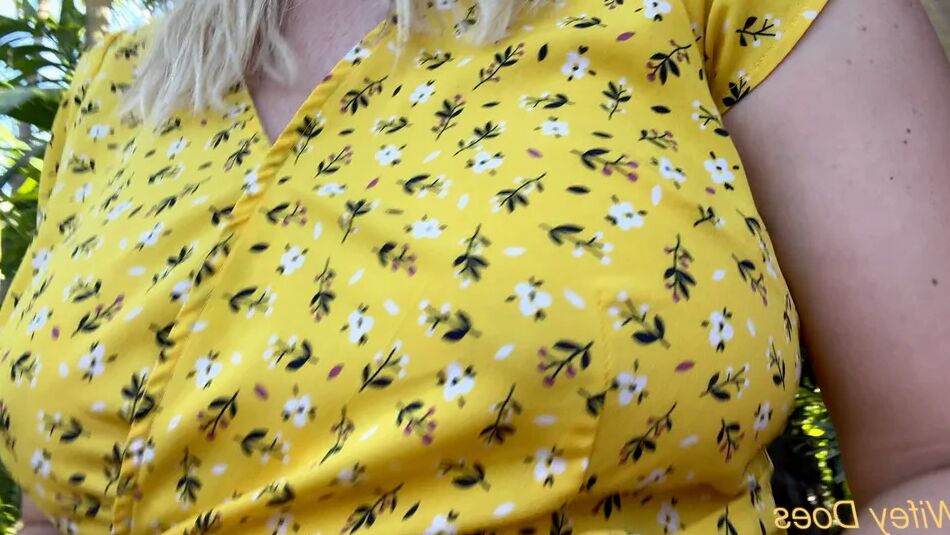 12 Pics Wifey summer yellow dress public and braless
