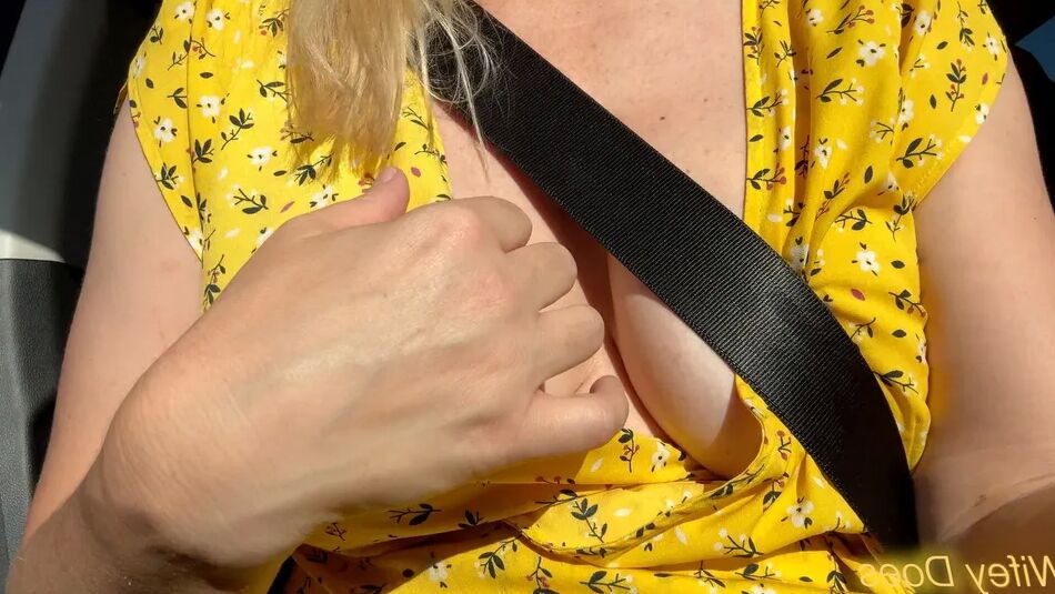 19 Pics Wifey flashes her amazing tits in the car