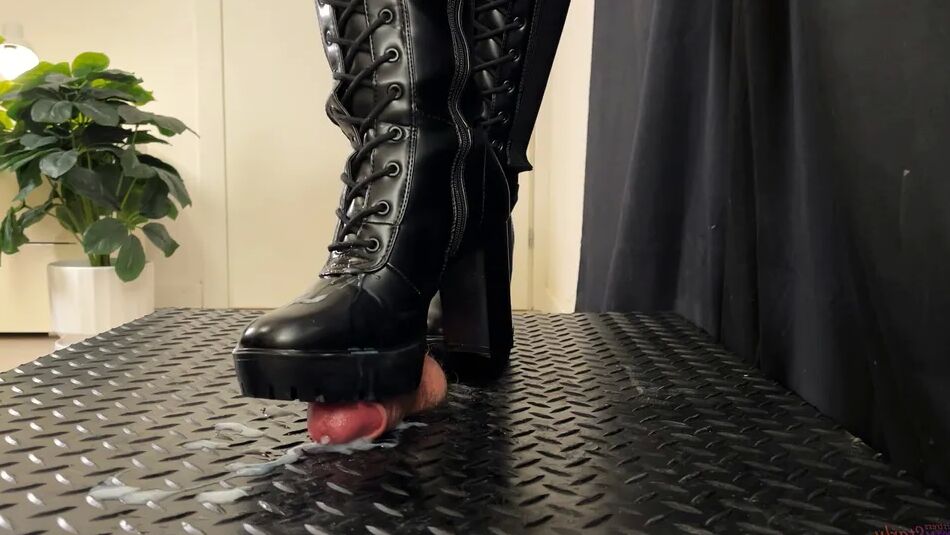 10 Pics Cock Crush Rough Pain in Black Heels Boots - Ball Stomping,