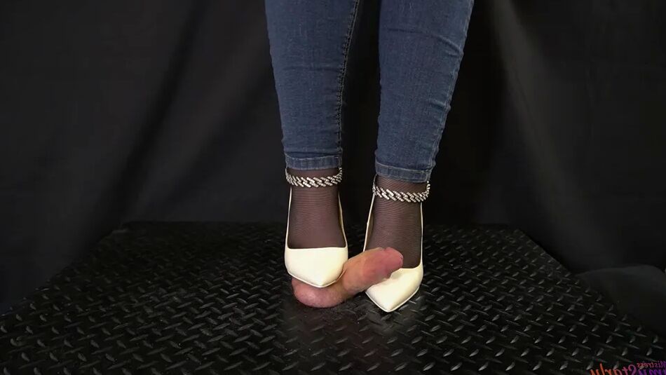 14 Pics White Heels Crush and Stomp - Bootjob, Shoejob, Ballbusting