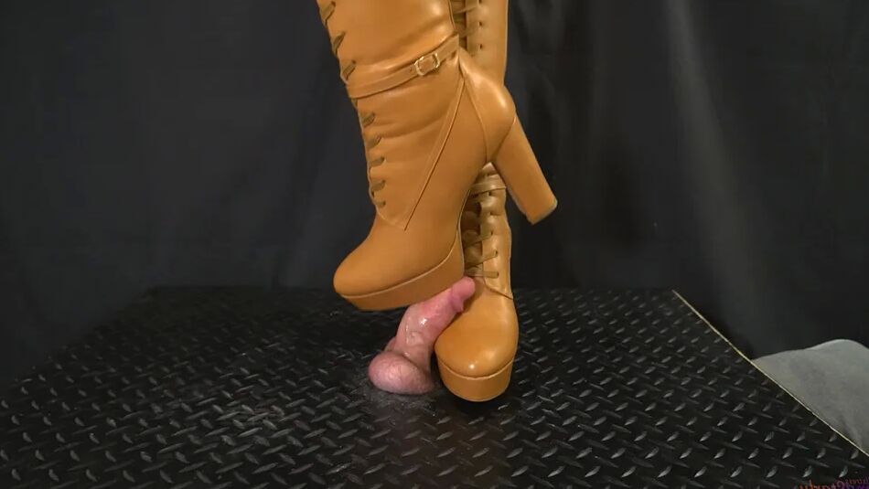 10 Pics Leather Soft Bootjob in Brown Boots - Ball Stomp, Bootjob