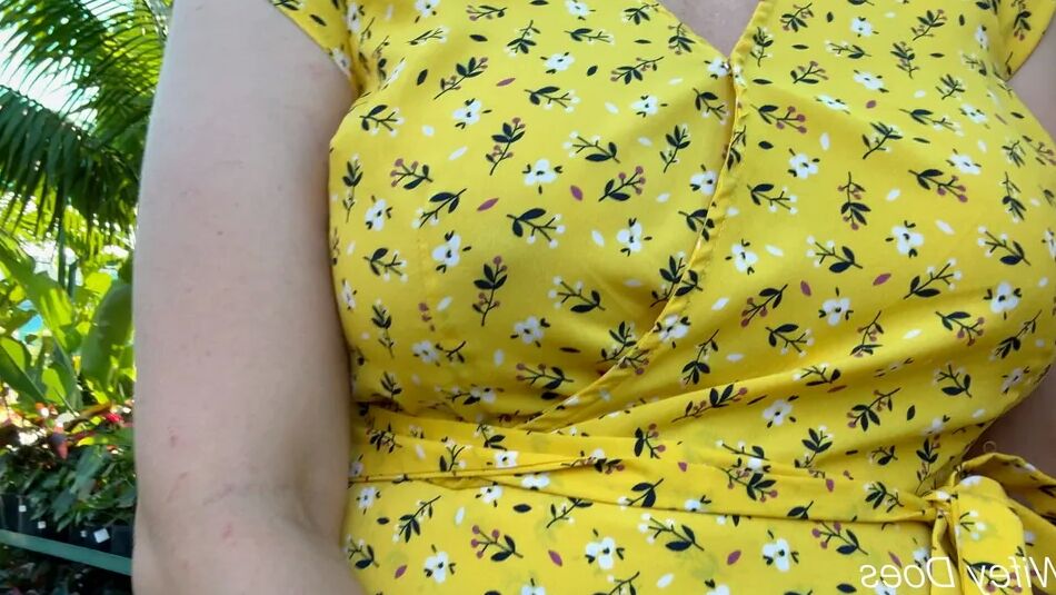 12 Pics Wifey summer yellow dress public and braless
